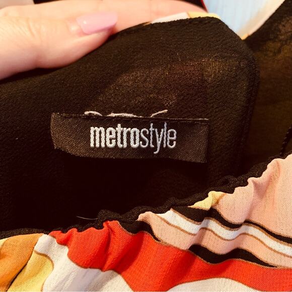 Metro Style Psychedelic Retro Print Flyaway Halter Jumpsuit S/M - Picture 5 of 6